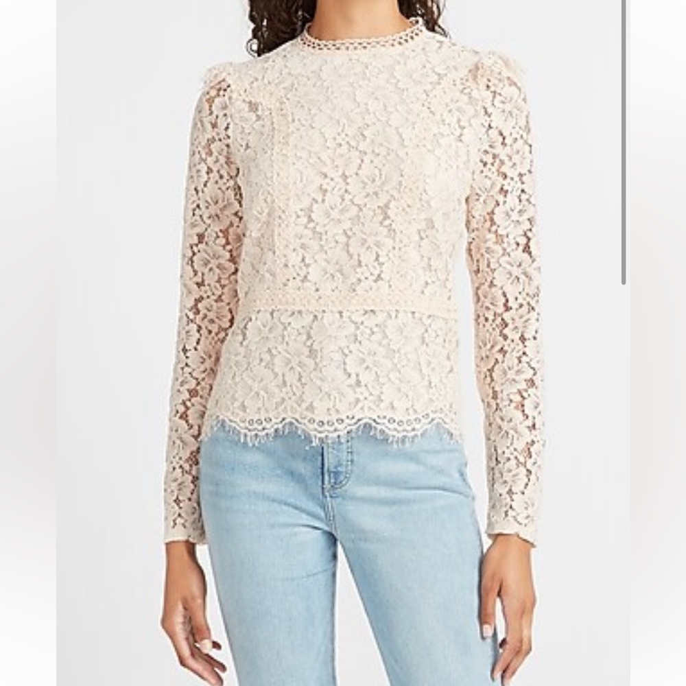 Express scalloped lace hem blouse top small